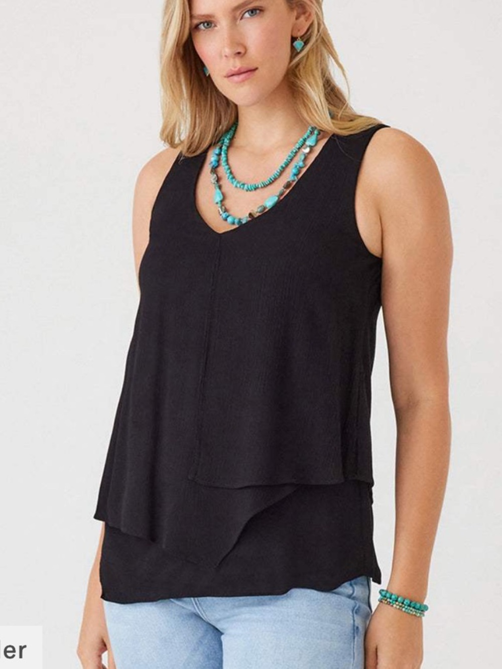 Karen Kane Layered V-Neck Tank in Black NWT!